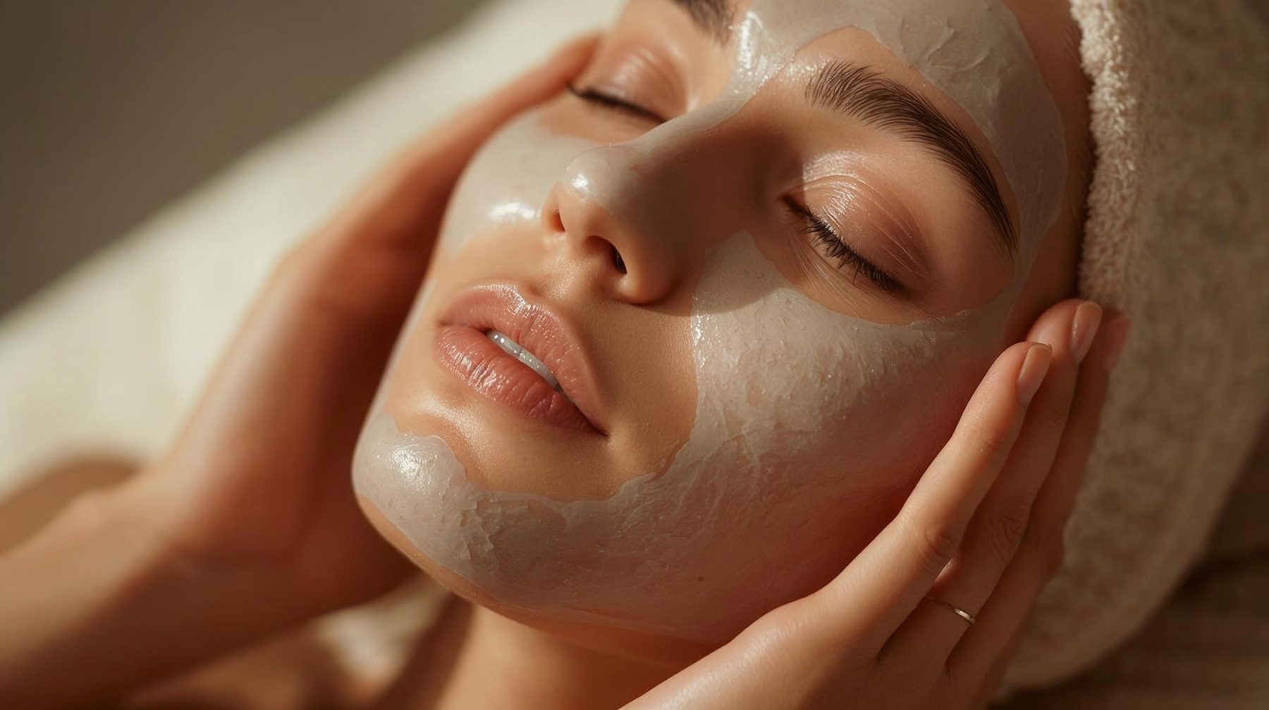 Entspannende Gesichtsbehandlung mit Maske und Massage